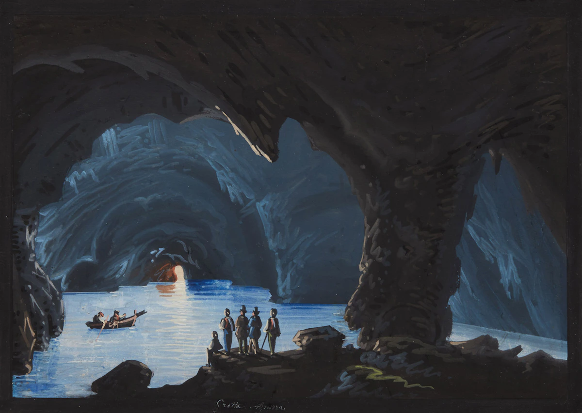 Javier Arévalo, Grotta Azzurra, gouache on paper mounted on card, 1974