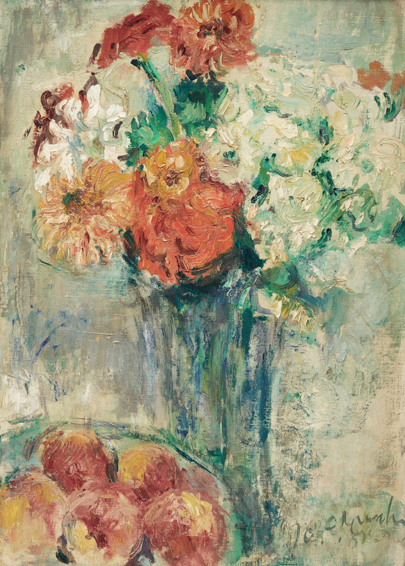 Joseph Oppenheimer, Floral Still Life with Apples, oil on canvas, 1951 - view 1