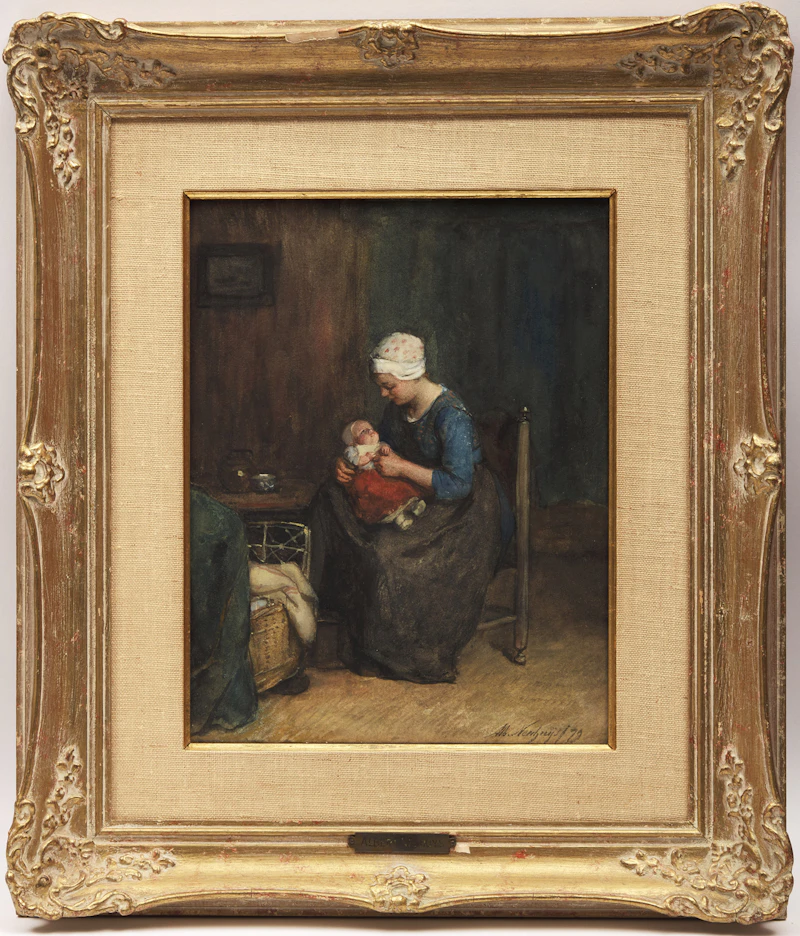 Albert Neuhuys, Mother and Baby, watercolour on paper laid onto board, 1879 - view 2