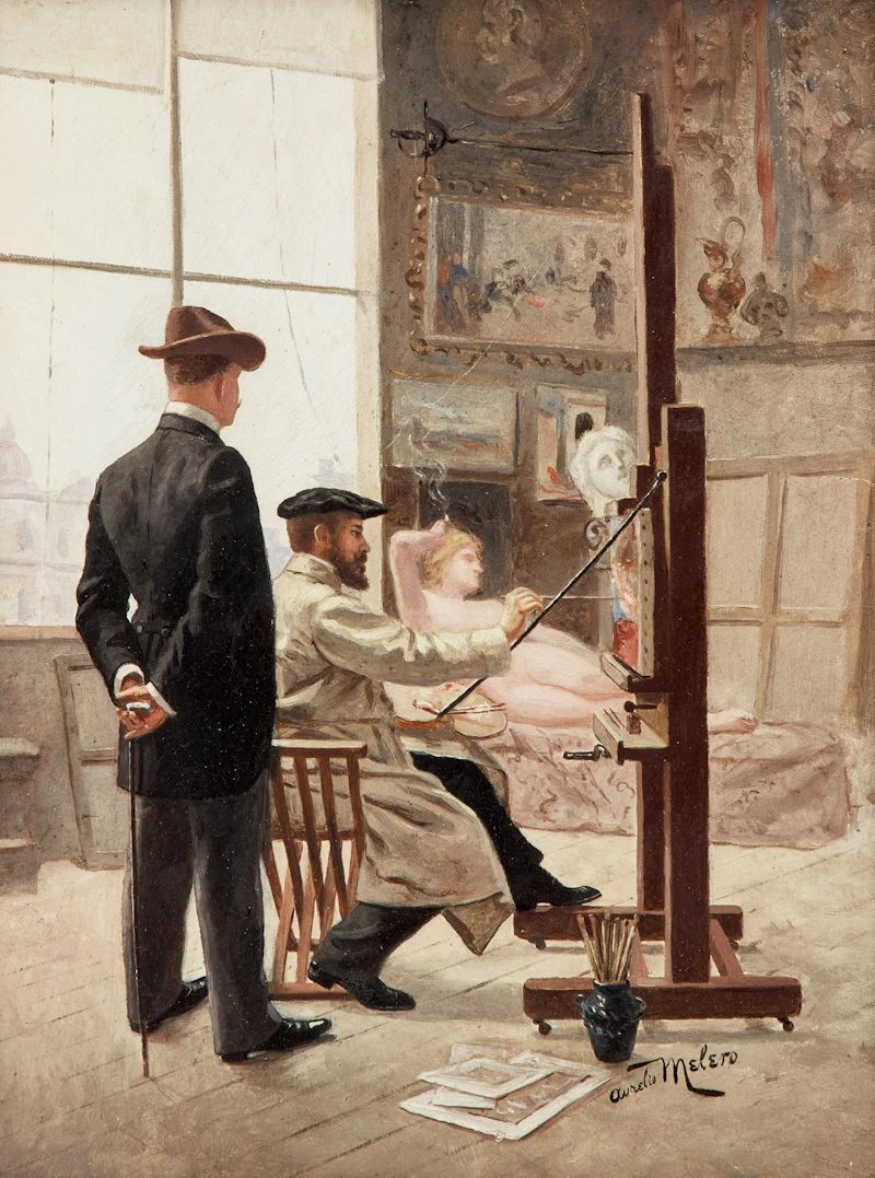 Aurelio Melero, In the Artist's Studio, oil on board