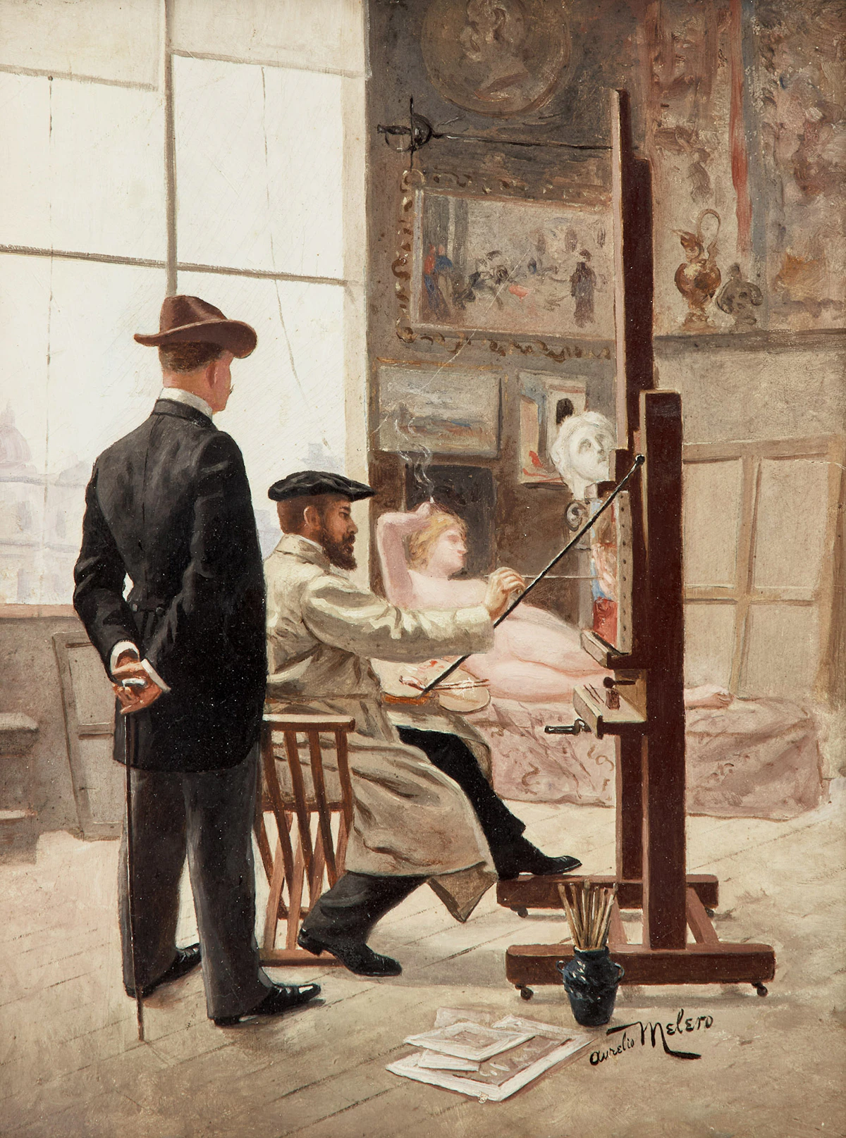 Aurelio Melero, In the Artist's Studio, oil on board