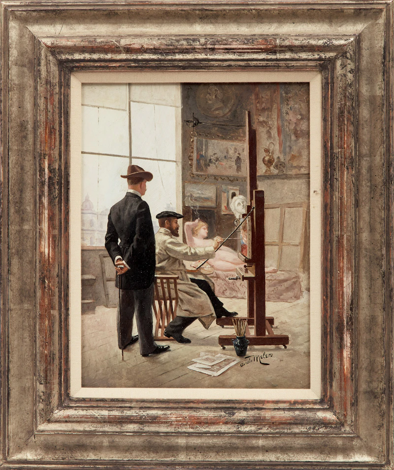 Aurelio Melero, In the Artist's Studio, oil on board - view 2