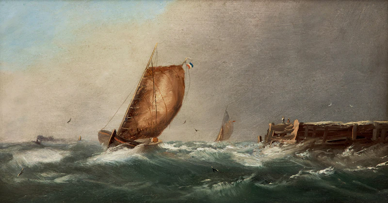 George Clarkson Stanfield, Fishing Boats on the North Sea, oil on board