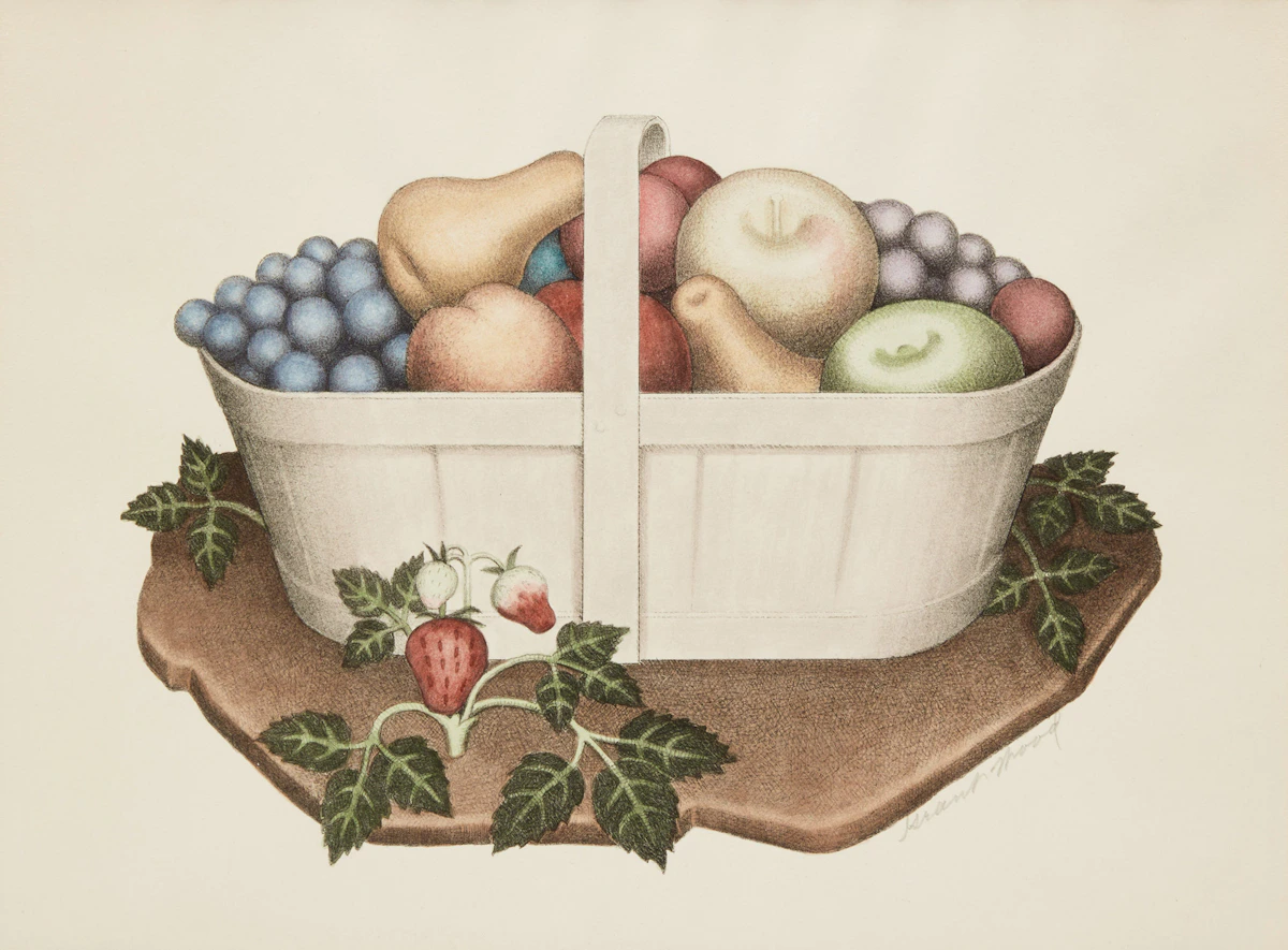 Grant Wood, Fruits (Cole 7), lithograph with hand colouring, 1939