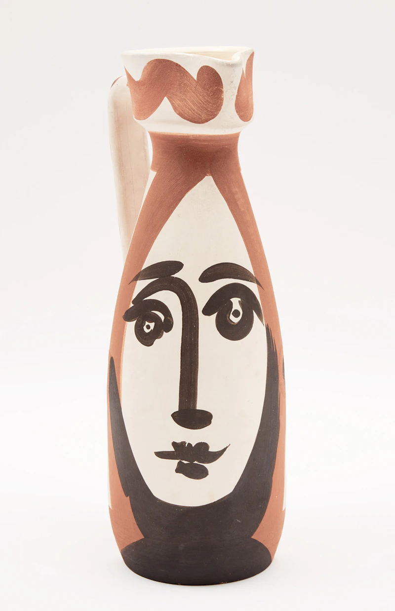 Pablo Picasso, Visage (A.R. 288), white earthenware ceramic pitcher with coloured engobe and glaze, 1955 - view 1