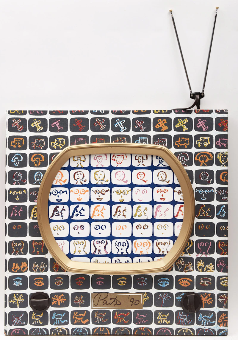 Nam June Paik, Television (ICA Edition), plastic elements collaged on silkscreen on canvas with antenna, 1990 - view 1