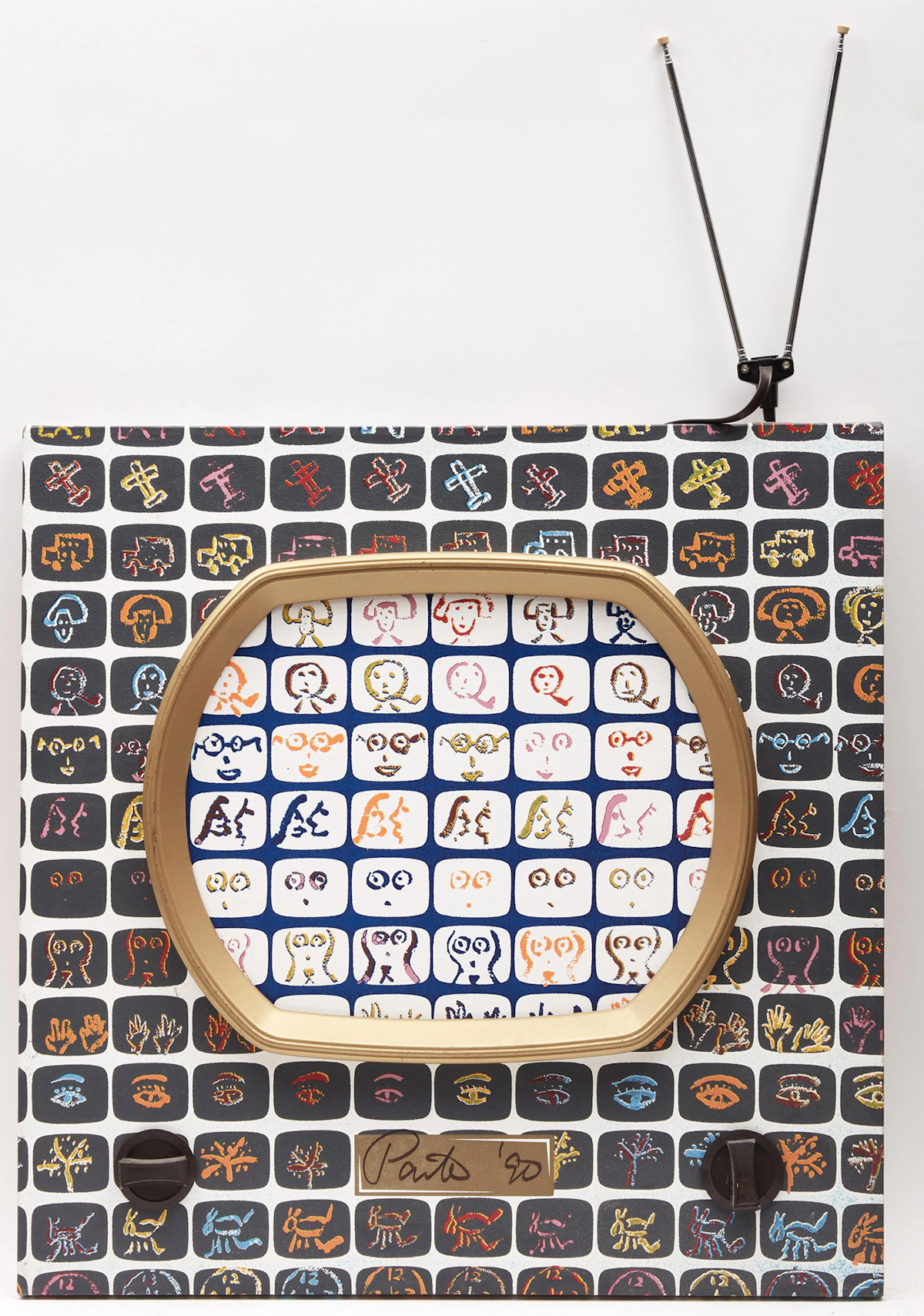 Nam June Paik, Television (ICA Edition), plastic elements collaged on silkscreen on canvas with antenna, 1990