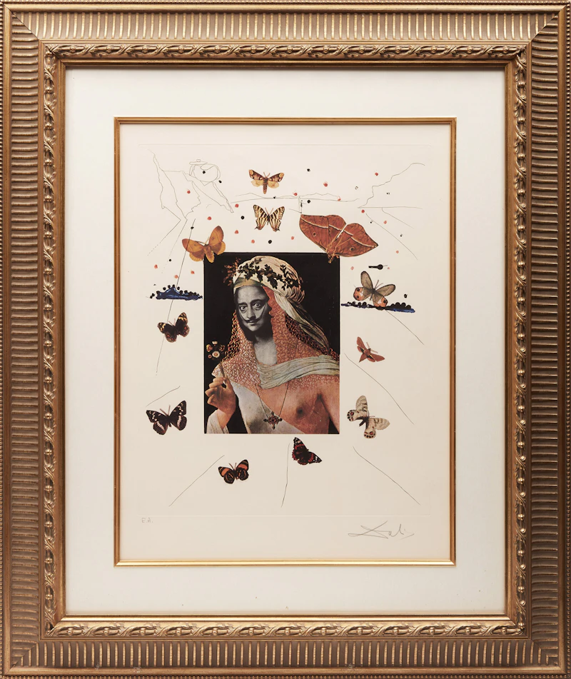 Salvador Dalí, Surrealist Portrait of Dalí Surrounded by Butterflies from Memories of Surrealism (F. 71-2G), colour lithograph with etching on arches paper, 1971 - view 2