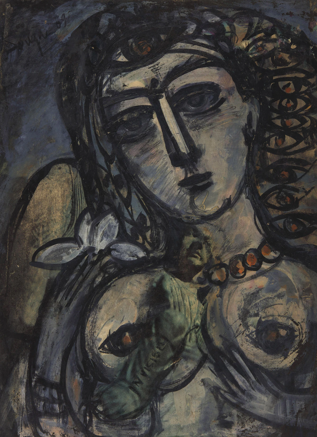 Francis Newton Souza, Portrait of a Nude, gouache on a magazine page mounted onto card, 1969