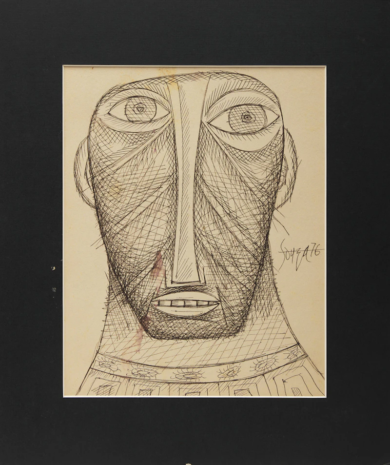 Francis Newton Souza, Portrait, ink on paper mounted onto card, 1976 - view 2