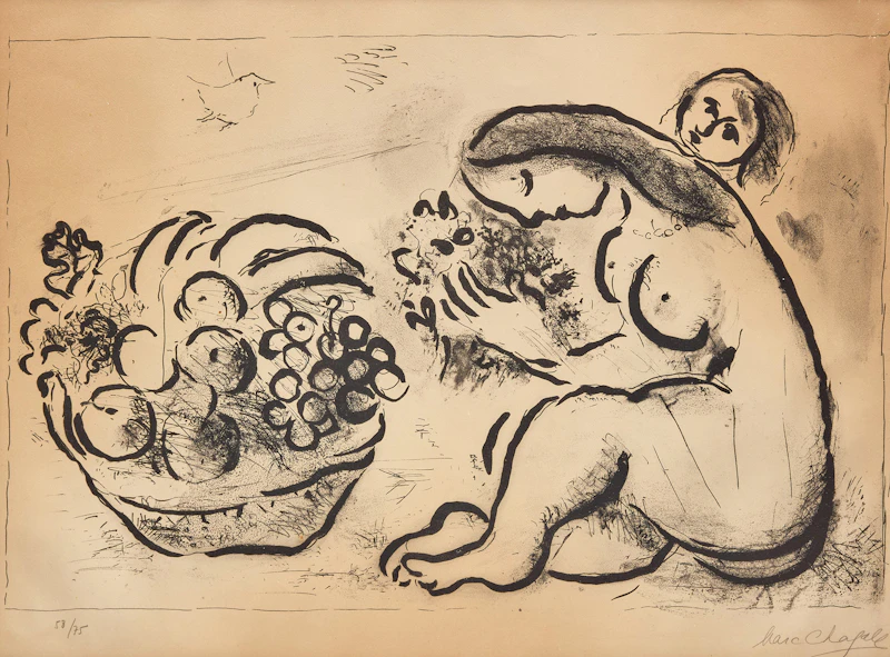 Nu à la corbeille de fruits (Mourlot 91) by Marc Chagall