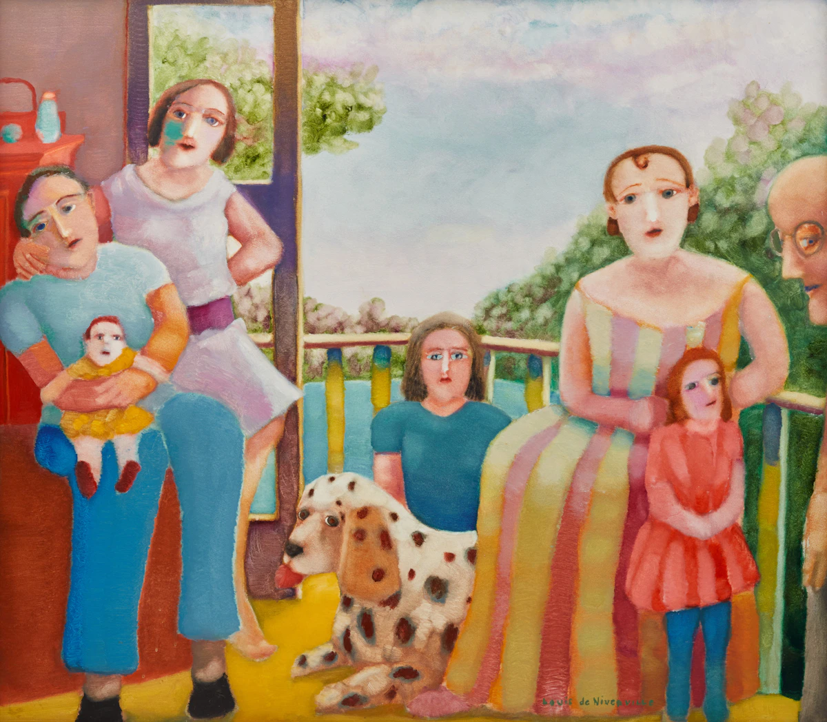 Louis de Niverville, Family Gathering, oil on board, 1964