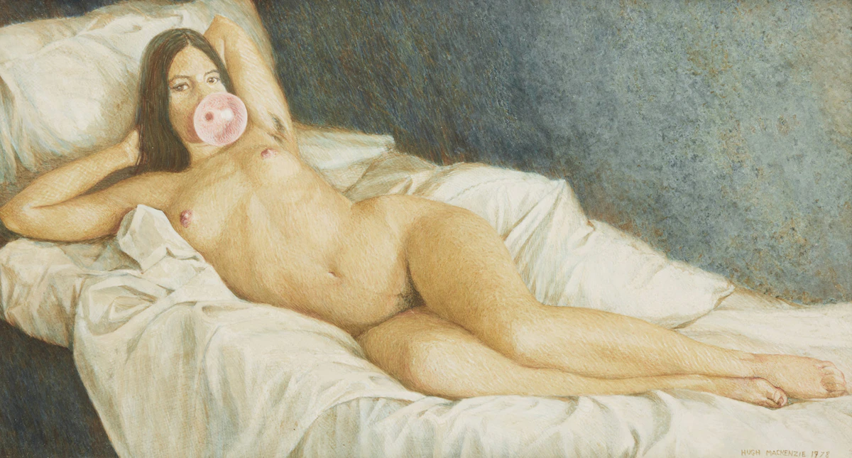 Hugh Seaforth Mackenzie, Untitled (Blowing Bubblegum), 1978, oil on board