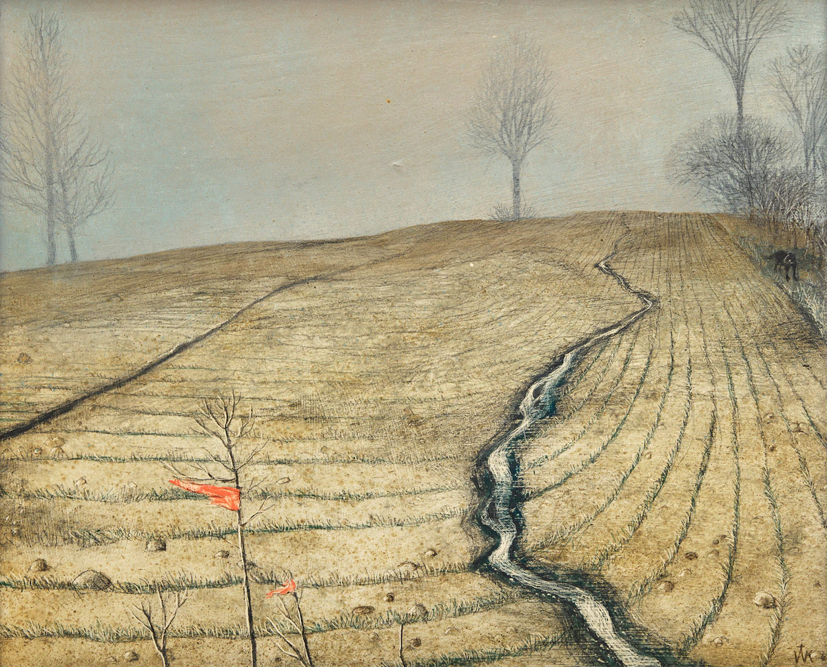 William Kurelek, Winter Wheat, Ontario, 1969, mixed media on board