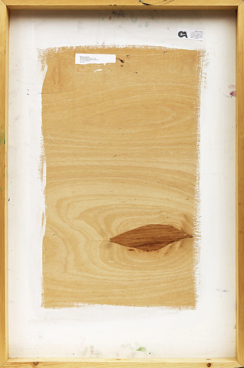 Philip Iverson, Man with Green Eyes, oil with mixed media on wood, 2002 - view 2