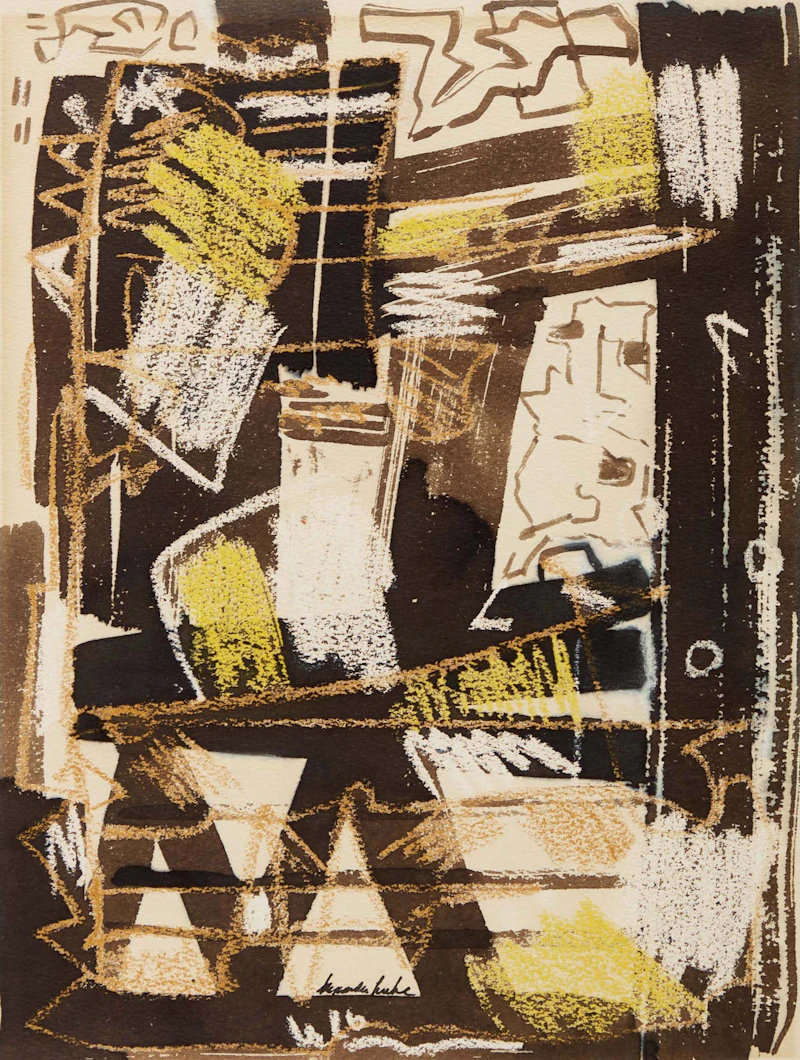 Alexandra Luke, La Cromeu de des Anglais. Nice, #6 Promenade, 1955, ink and crayon on paper
