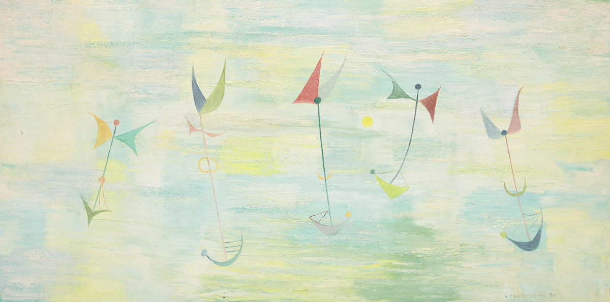 William John Bertram Newcombe, Passing Strange, oil on board, 1954