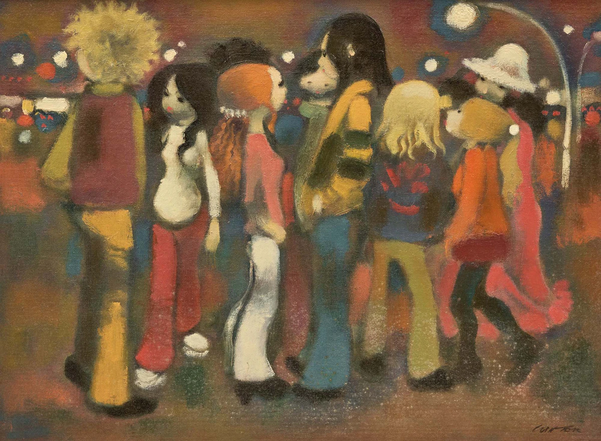 William Arthur Winter, Shopping Plaza, oil on canvas board