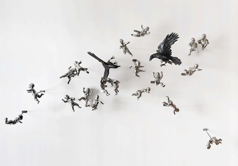 Richard Stipl, Babies & Crows, mixed media sculpture (21 pieces)