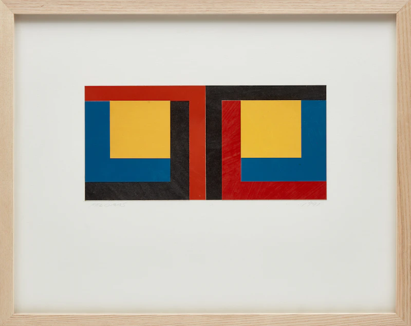 Jaan  Poldaas, Inverse Squares (Yellow on Blue), collage, 1991 - view 2