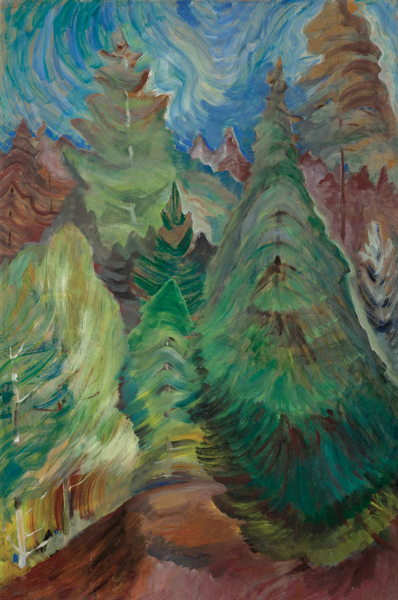 Emily Carr, Fir Trees, circa 1935, oil on paper laid on board