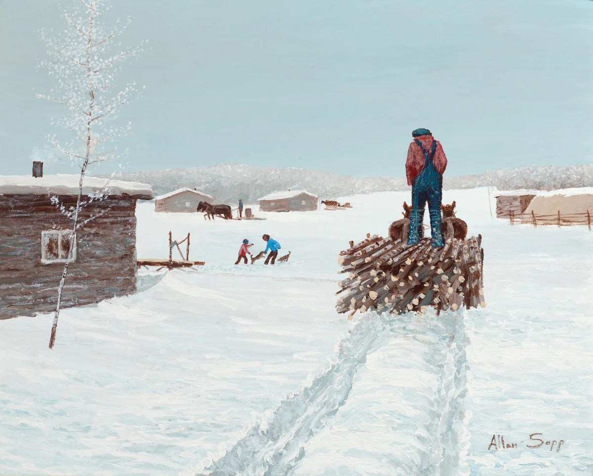 Allen Sapp, My Dad Just Passing by the Village, 1987, acrylic on canvas