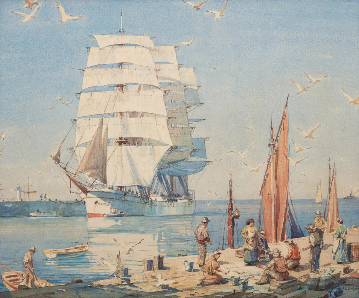 Alfred Crocker Leighton, Ships in Port, watercolour