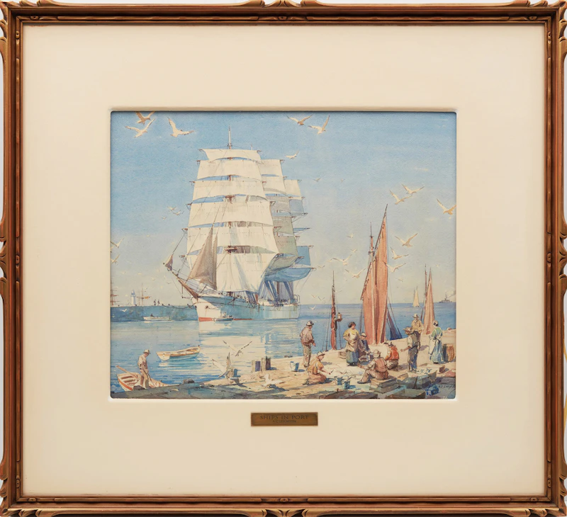 Alfred Crocker Leighton, Ships in Port, watercolour - view 2