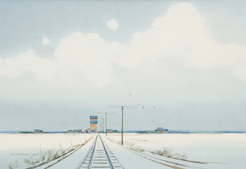 Robert N. Hurley, Prairie Landscape; Prairie Landscape with Railroad, two watercolours, 1966 - view 4