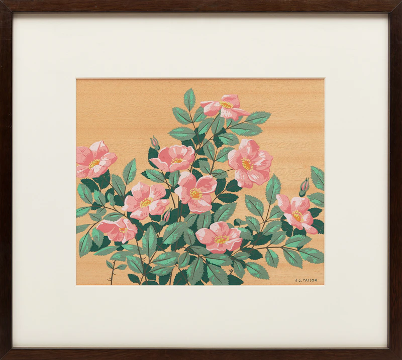Alfred Joseph Casson, Ladyslipper Orchids; Marsh Marigolds; Round Lobed Hepatica; Trilliums; Early Wild Rose; Snowberries, six silkscreens on wood veneer - view 11