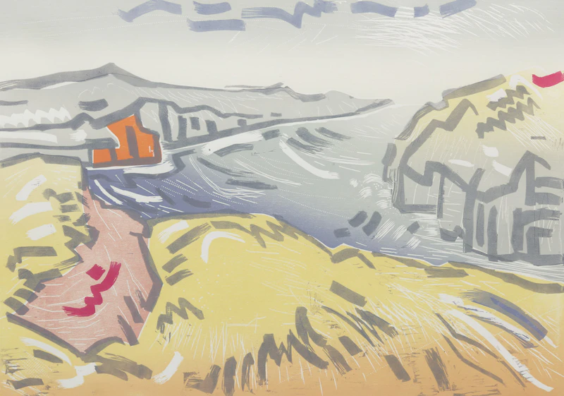 Anne Meredith Barry, Wind from the Sea, woodcut in colours