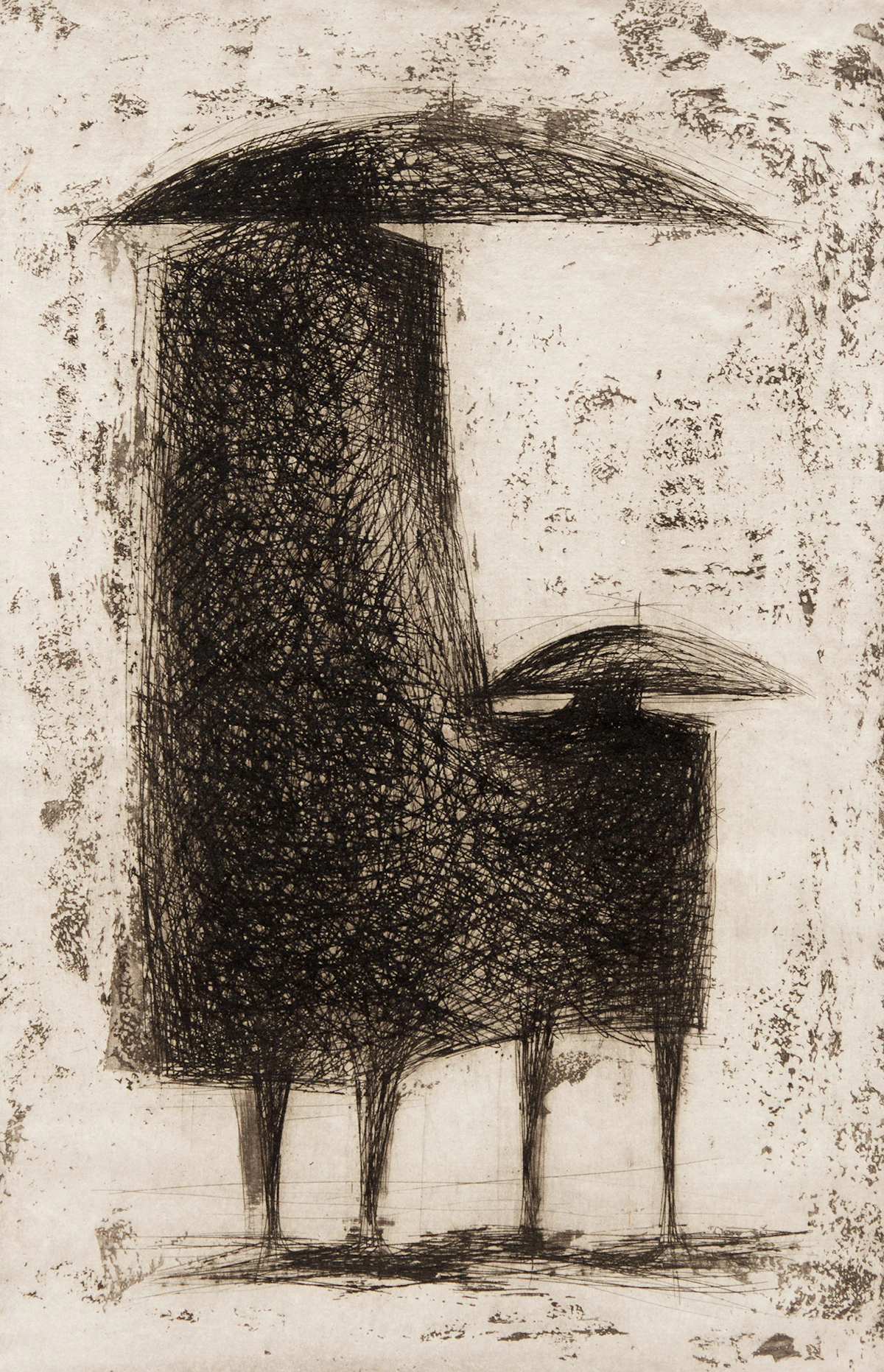 Anne Kahane, Two Figures, etching
