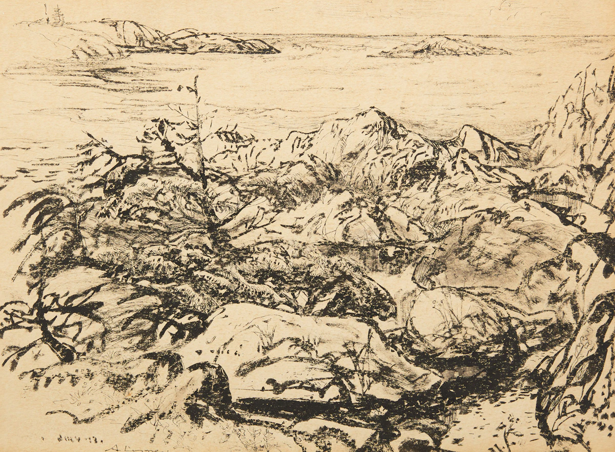 Arthur Lismer, Georgian Bay, ink drawing