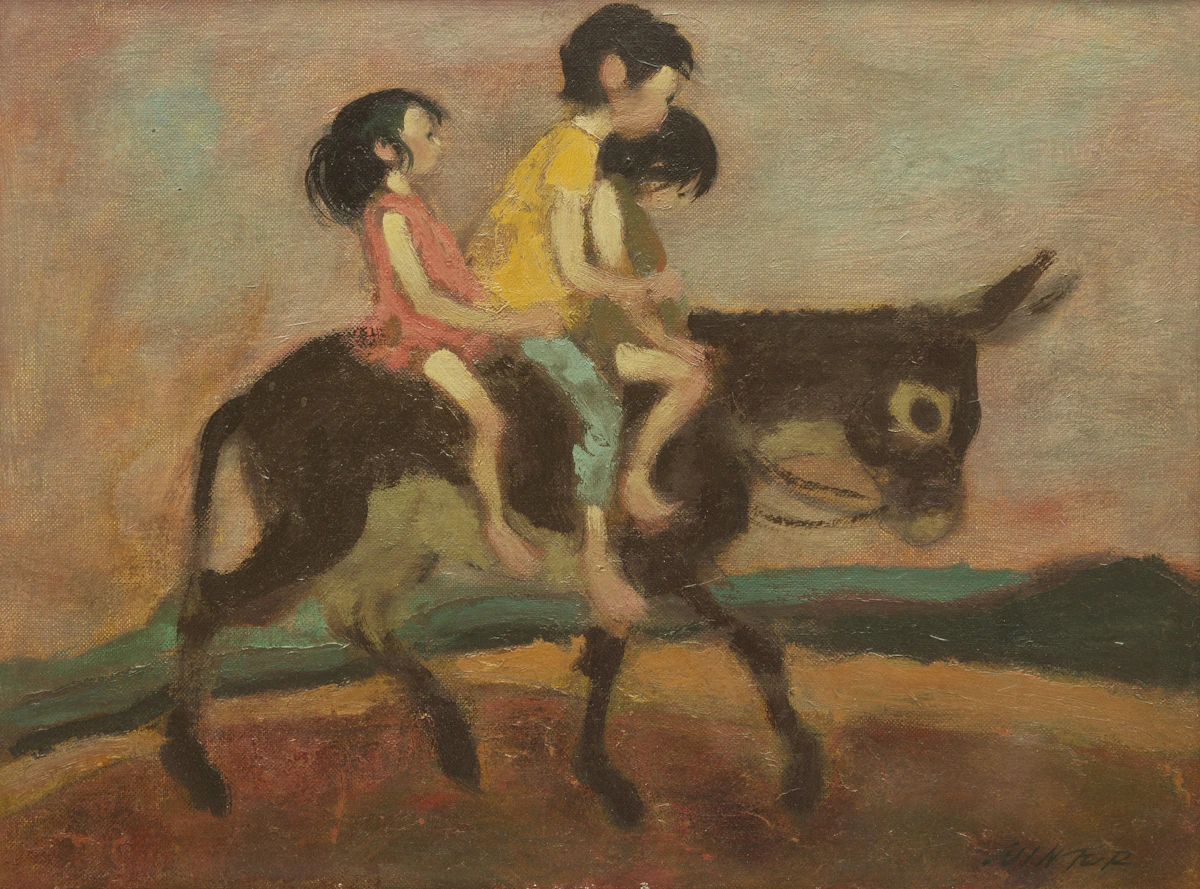 William Arthur Winter, On the Donkey, oil on canvas board