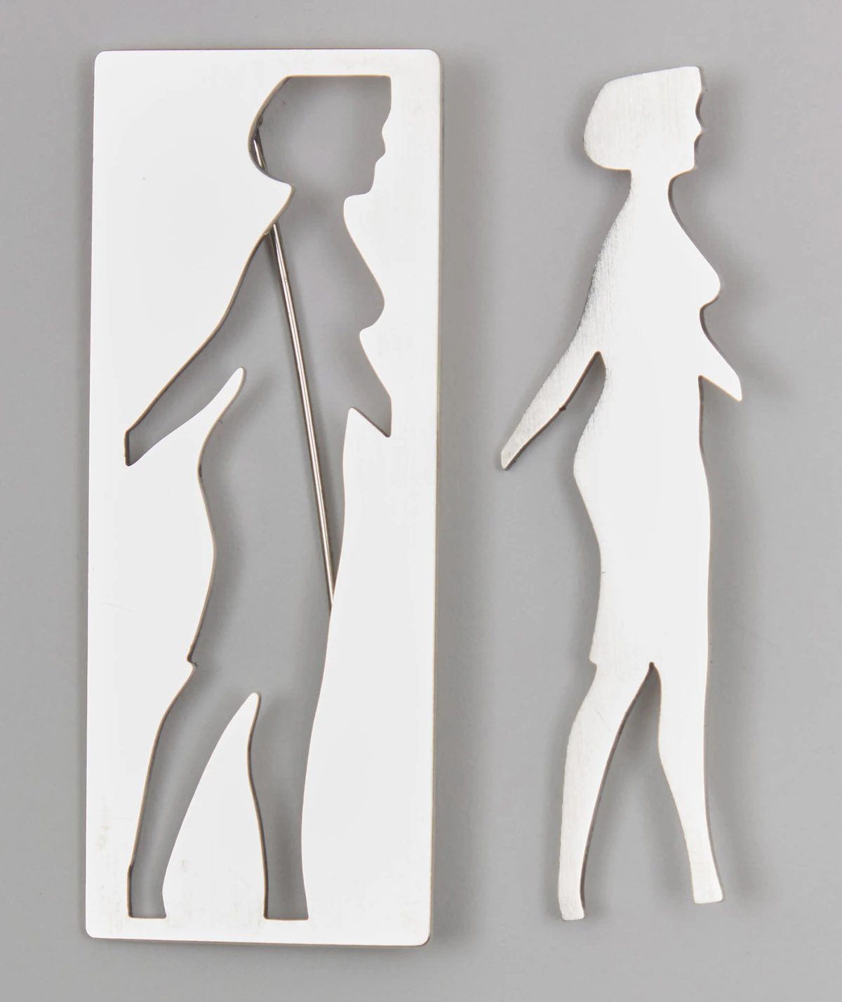 Michael James Aleck Snow, Walking Woman: Silver Past and Present, sterling silver pin set, 1994