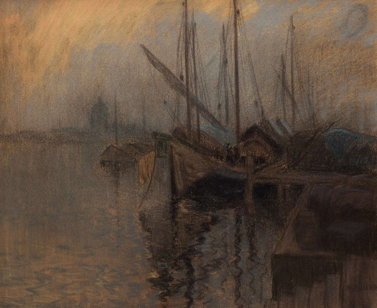 Maurice Galbraith Cullen, Harbour Scene (Venice at Dusk), pastel