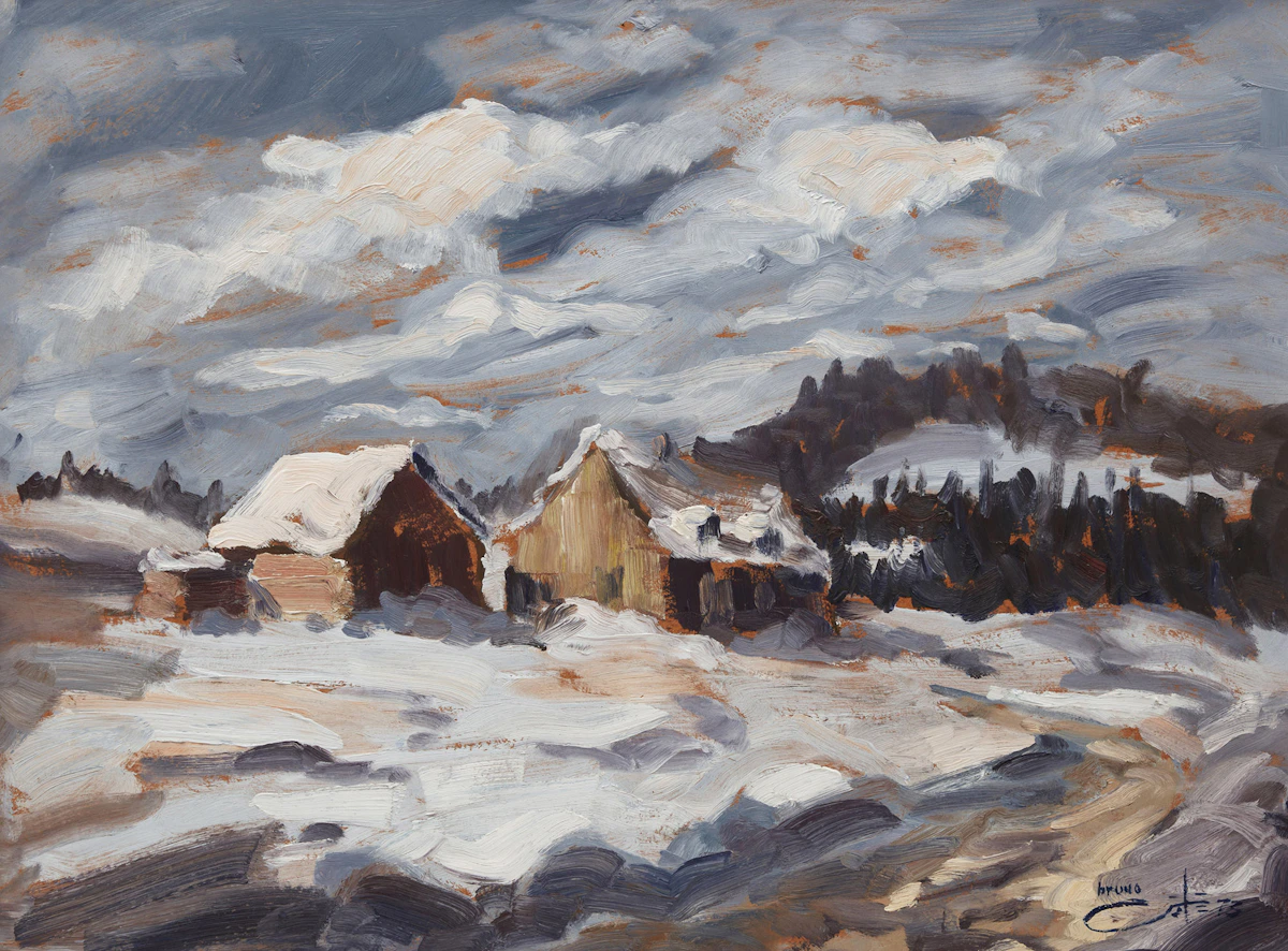 Bruno Côté, Winter Landscape, oil on board, 1973
