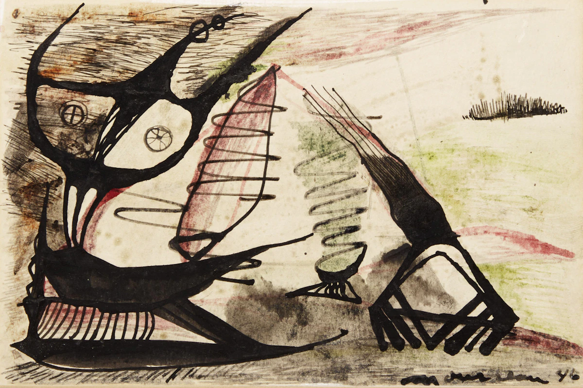 Jean-Paul Mousseau, Sans titre, mixed media on paper mounted to card, 1946