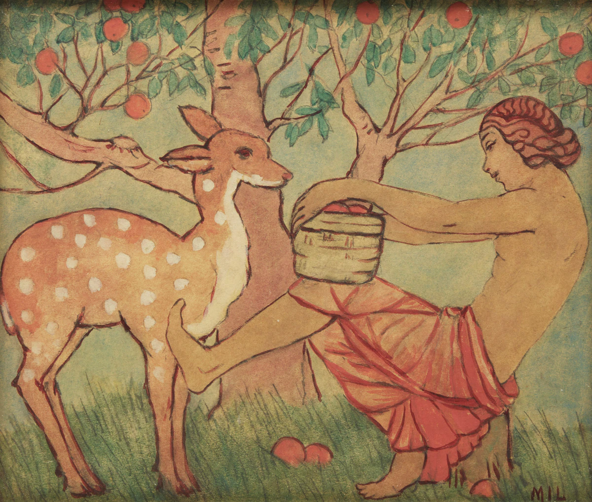Mabel Lockerby, Under the Apple Tree, watercolour