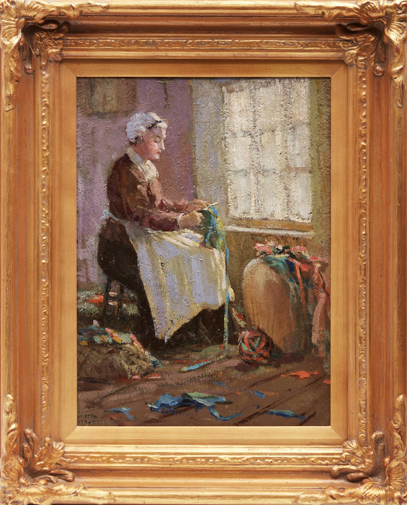 Henrietta H. Britton, Cutting Carpet Rags, oil on board - view 2