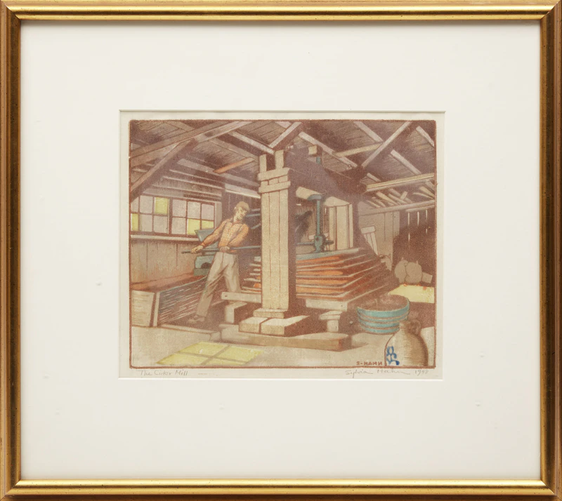 Sylvia Hahn, The Cider Mill, colour woodcut, 1948 - view 2