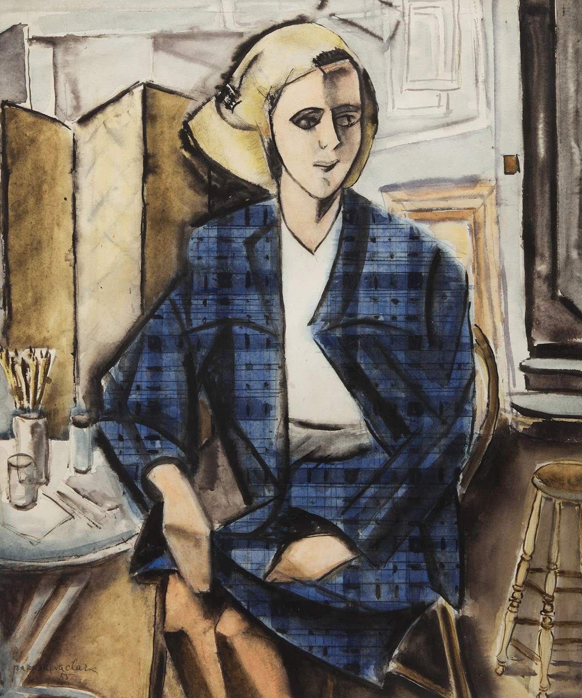 Paraskeva Plistik Clark, Model in My Blue Suit, watercolour, 1955