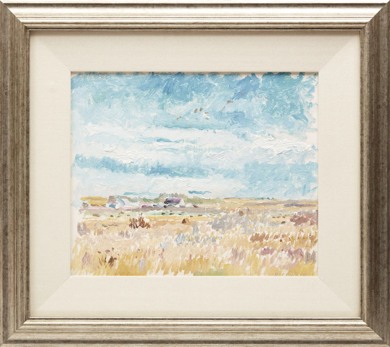 Reta Cowley, Friesian Pasture (sic); Bales and Birds, two oils on board - view 5