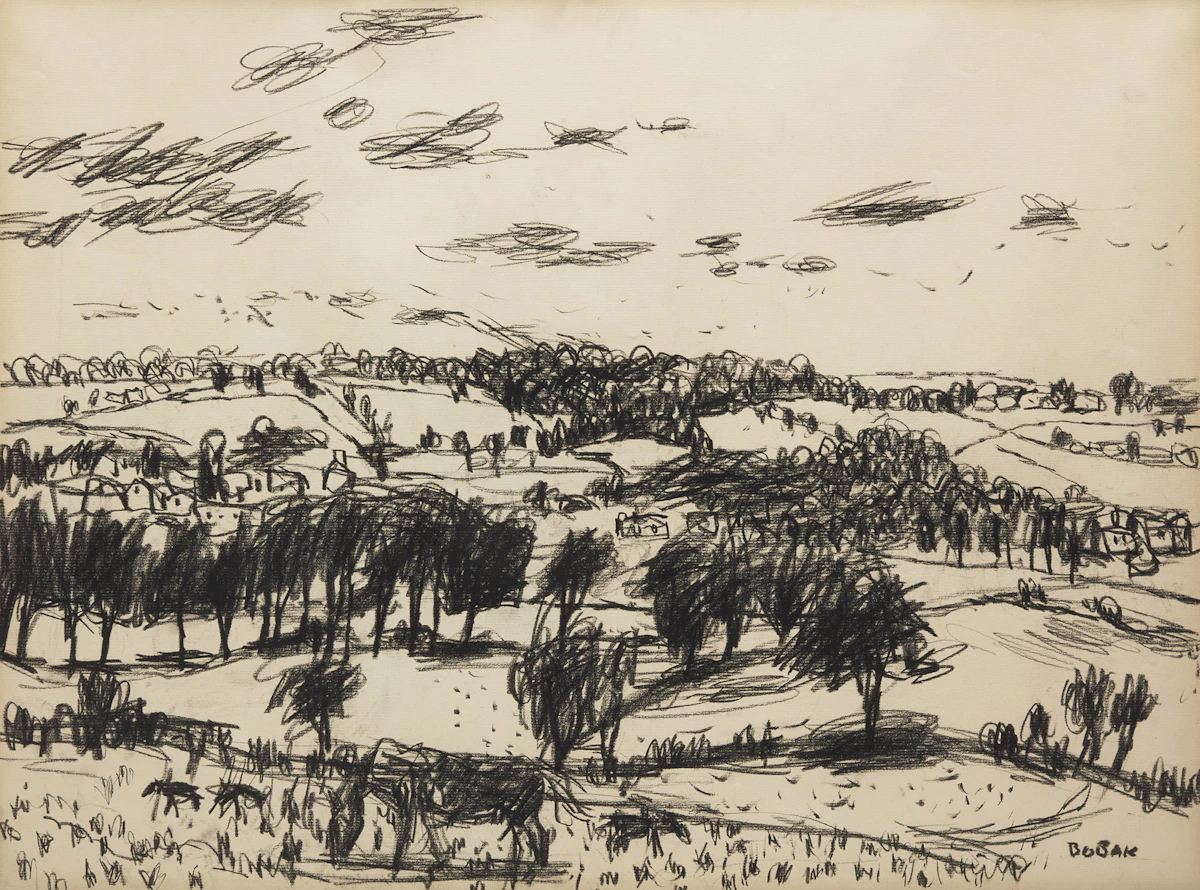 Bruno Joseph Bobak, Summer Landscape; Reclining Nude, two drawings