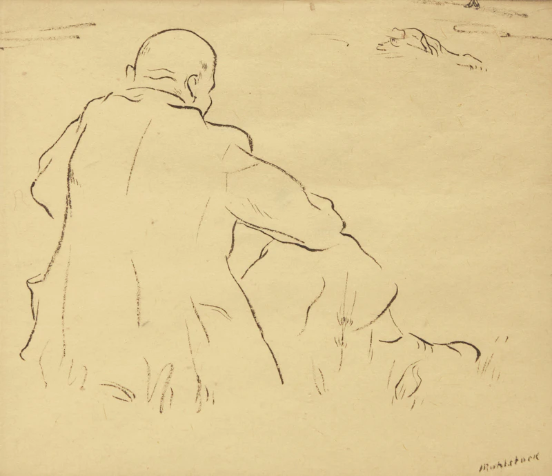 Seated Man; Pigeons of St. Famille by Louis Muhlstock