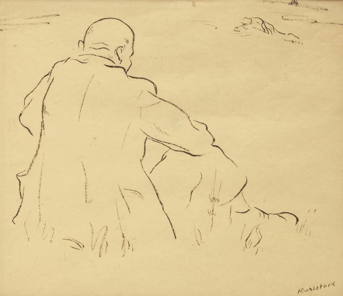 Louis Muhlstock, Seated Man; Pigeons of St. Famille, two drawings