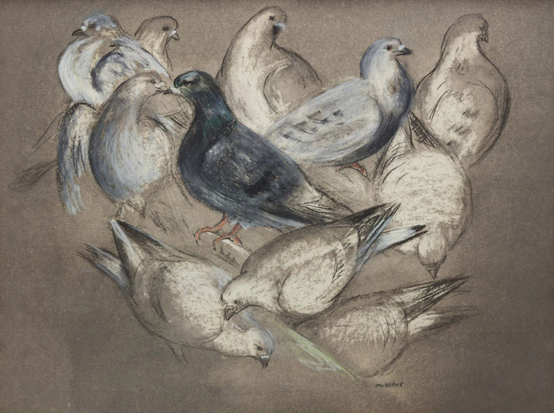 Louis Muhlstock, Seated Man; Pigeons of St. Famille, two drawings - view 4