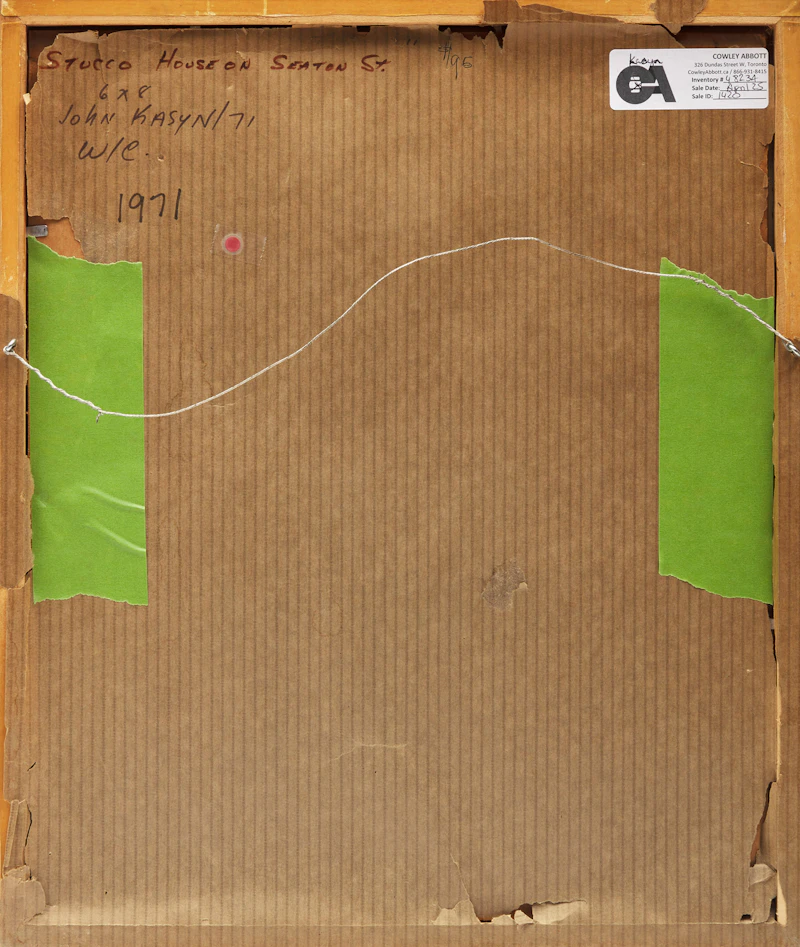 John Kasyn, Stucco House on Seaton Street, watercolour on paper laid down on card, 1971 - view 3