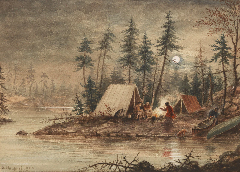 Edward Scrope Shrapnel, Untitled (Around the Camp Fire), watercolour
