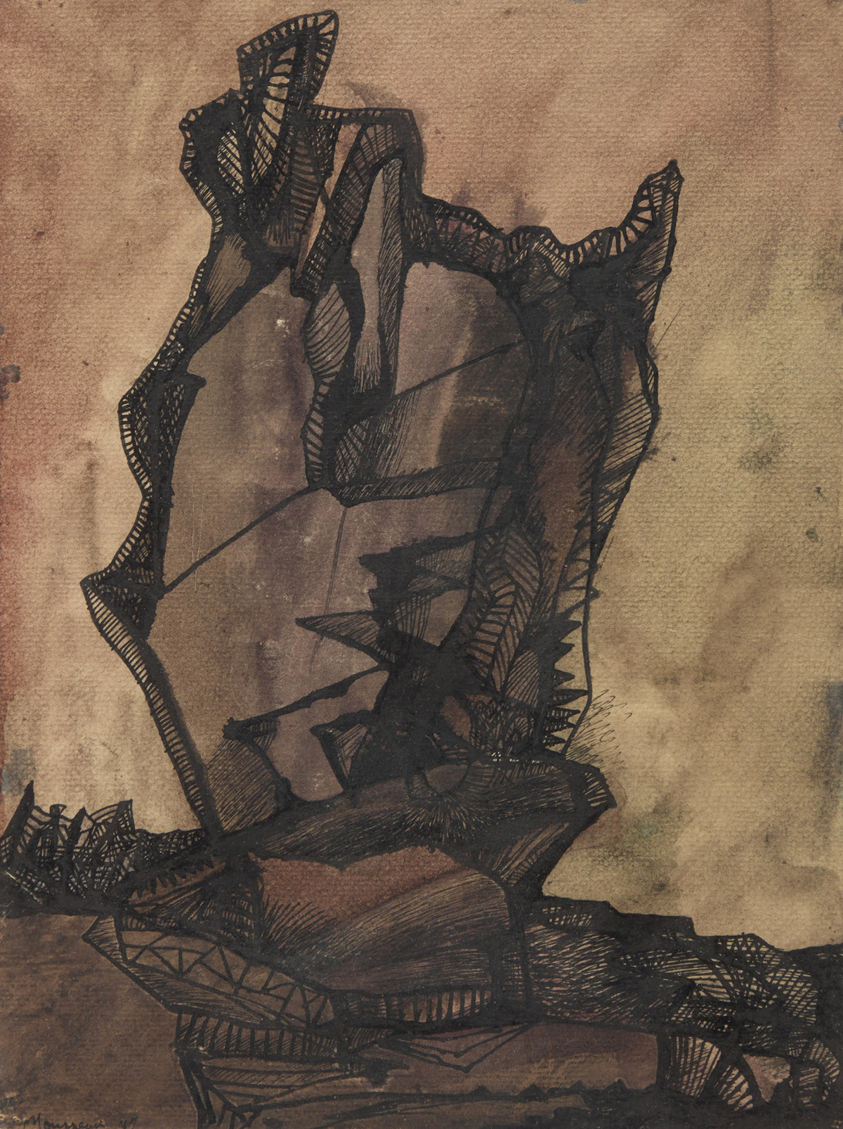 Jean-Paul Mousseau, Le vaisseau, mixed media on paper, 1947